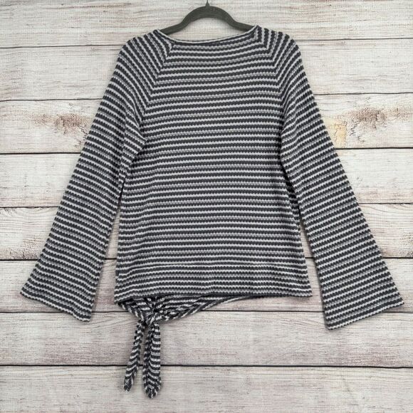 Lucky Brand‎ Striped Scoop Neck Tie Side Knit Top Women's Size Medium Gray/White - Picture 2 of 11
